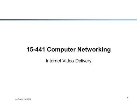 Hui Zhang, Fall 2012 1 15-441 Computer Networking Internet Video Delivery.