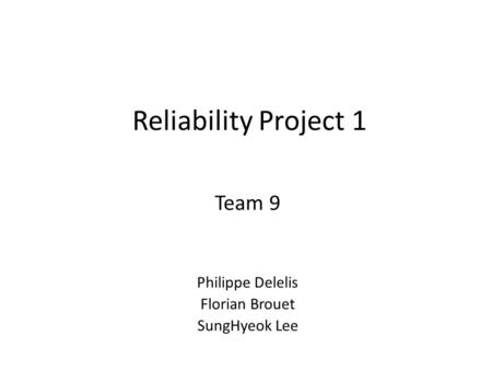 Reliability Project 1 Team 9 Philippe Delelis Florian Brouet SungHyeok Lee.