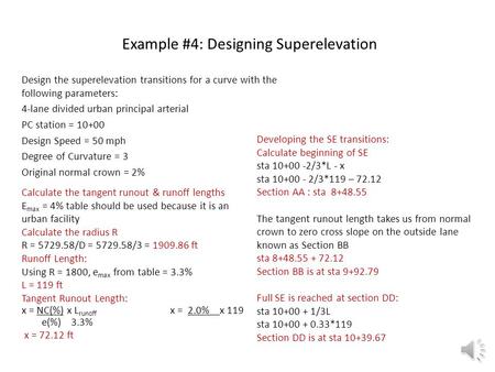 Example #4: Designing Superelevation