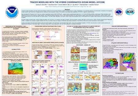 TRACER MODELING WITH THE HYBRID COORDINATES OCEAN MODEL (HYCOM) Zulema D. Garraffo 1,2, Hae-Cheol Kim 1,2, Avichal Mehra 2, Bin Li 1,2, Ilya Rivin 1,2,