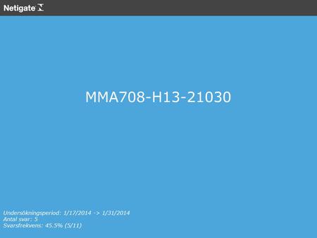 MMA708-H13-21030 Undersökningsperiod: 1/17/2014 -> 1/31/2014 Antal svar: 5 Svarsfrekvens: 45.5% (5/11)