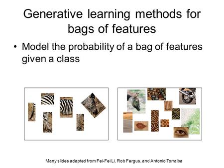 Generative learning methods for bags of features