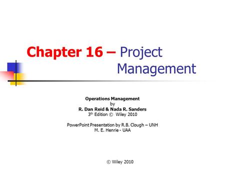 Chapter 16 – Project Management