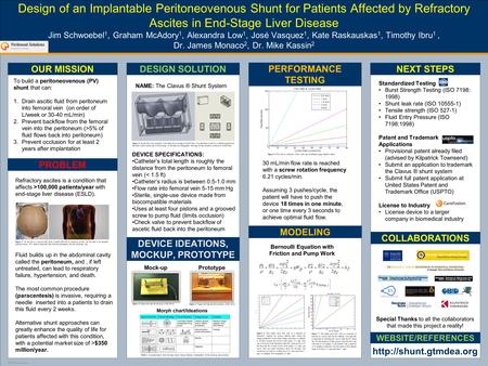 TEMPLATE DESIGN © 2008 www.PosterPresentations.com OUR MISSION To build a peritoneovenous (PV) shunt that can: 1.Drain ascitic fluid from peritoneum into.