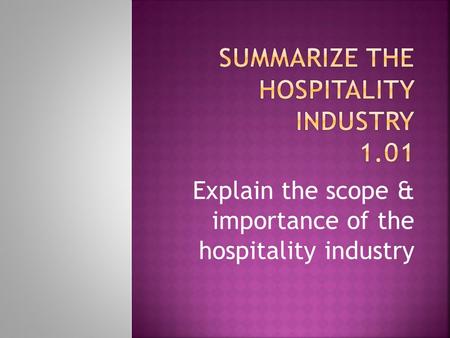 Summarize the hospitality Industry 1.01