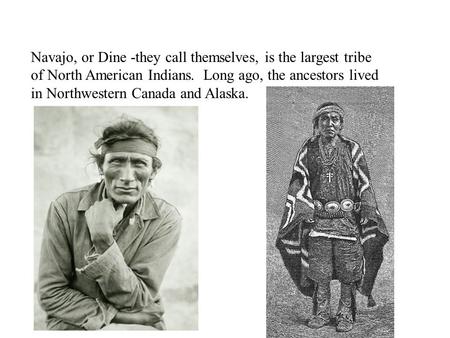 Navajo, or Dine -they call themselves, is the largest tribe of North American Indians.  Long ago, the ancestors lived in Northwestern Canada and Alaska.