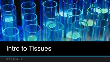 Intro to Tissues Unit 2- Chapter 5. Introduction Histology = the study of tissues Tissues = layers or groups of similar cells with a common function Intercellular.