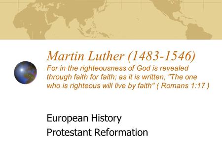 European History Protestant Reformation