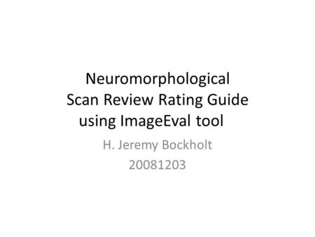 Neuromorphological Scan Review Rating Guide using ImageEval tool H. Jeremy Bockholt 20081203.