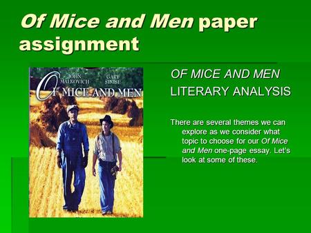 Of Mice and Men paper assignment