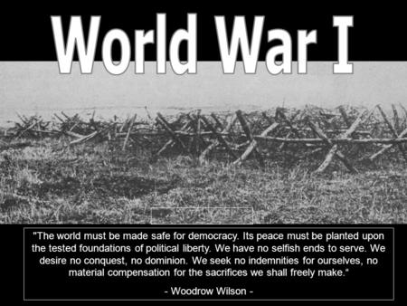 The world must be made safe for democracy. Its peace must be planted upon the tested foundations of political liberty. We have no selfish ends to serve.