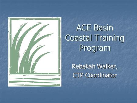 ACE Basin Coastal Training Program Rebekah Walker, CTP Coordinator.