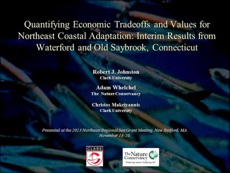 Quantifying Economic Tradeoffs and Values for Northeast Coastal Adaptation: Interim Results from Waterford and Old Saybrook, Connecticut Presented at the.