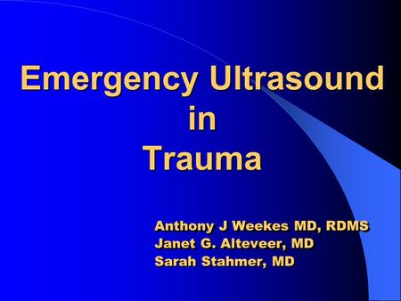 Emergency Ultrasound in Trauma