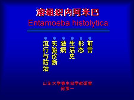 溶组织内阿米巴 溶组织内阿米巴 Entamoeba histolytica 山东大学寄生虫学教研室 何深一 何深一.