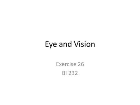 Eye and Vision Exercise 26 BI 232. External Features Notice the pupil which is surrounded by the colored iris. The sclera is the white of the eye which.