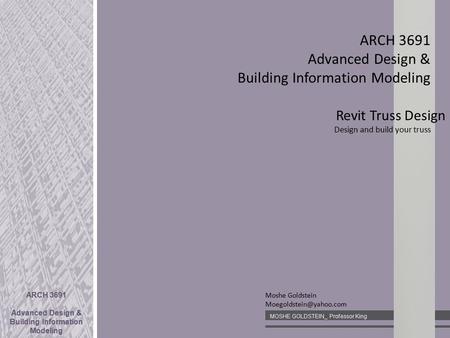 MOSHE GOLDSTEIN_ Professor King ARCH 3691 Advanced Design & Building Information Modeling ARCH 3691 Advanced Design & Building Information Modeling Design.