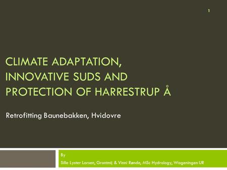 CLIMATE ADAPTATION, INNOVATIVE SUDS AND PROTECTION OF HARRESTRUP Å By Sille Lyster Larsen, Grontmij & Vinni Rønde, MSc Hydrology, Wageningen UR Retrofitting.