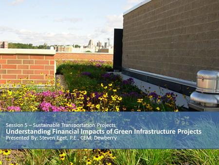 Session 5 – Sustainable Transportation Projects Understanding Financial Impacts of Green Infrastructure Projects Presented By: Steven Eget, P.E., CEM,