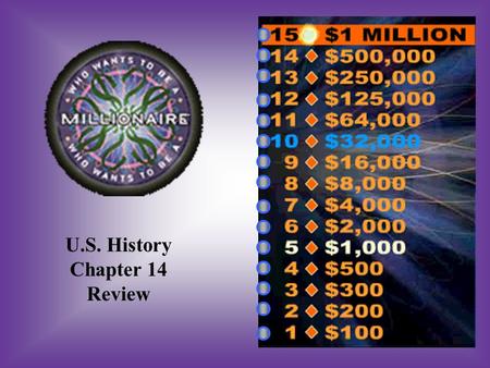 U.S. History Chapter 14 Review A:B: StrikeFamine #1 A refusal to work as a protest against specific conditions C:D: Trade unionDiscrimination.