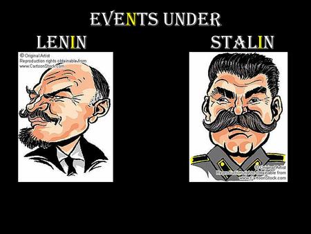 Events Under Lenin Stalin. Vladimir Ilich Ulyanov April.22.1870 – January.24.1924 Adopted the name “Lenin” after his Siberian exile in 1901 Became leader.