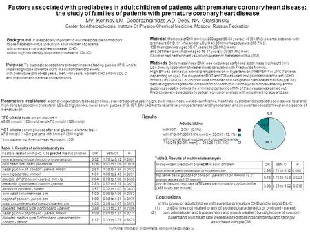 Factors associated with prediabetes in adult children of patients with premature coronary heart disease; the study of families of patients with premature.