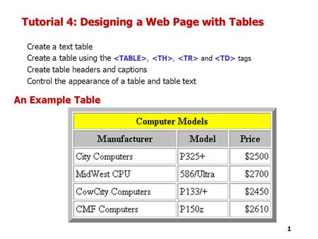 Tutorial 4: Designing a Web Page with Tables