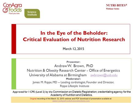 Presenter: Andrew W. Brown, PhD Nutrition & Obesity Research Center - Office of Energetics University of Alabama at Birmingham