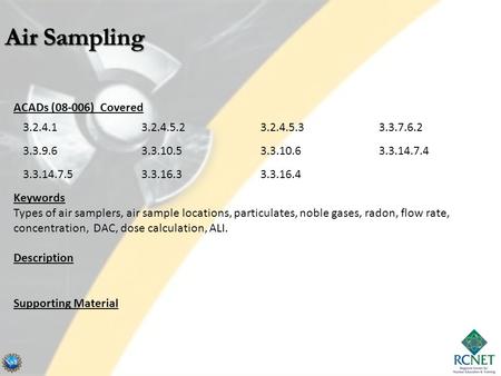 Air Sampling ACADs (08-006) Covered Keywords