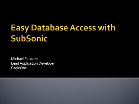 Michael Paladino Lead Application Developer EagleOne.