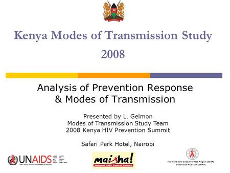 The World Bank Global HIV/AIDS Program (GHAP) Global AIDS M&E Team (GAMET) Kenya Modes of Transmission Study 2008 Analysis of Prevention Response & Modes.