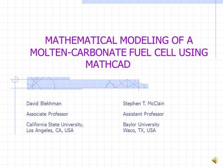 MATHEMATICAL MODELING OF A MOLTEN-CARBONATE FUEL CELL USING MATHCAD