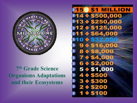 7 th Grade Science Organisms Adaptations and their Ecosystems.