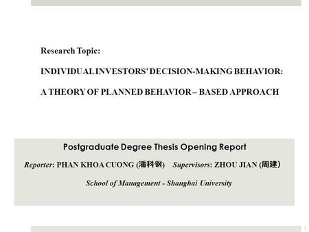 Postgraduate Degree Thesis Opening Report