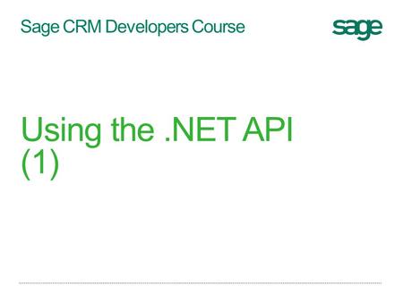 Sage CRM Developers Course