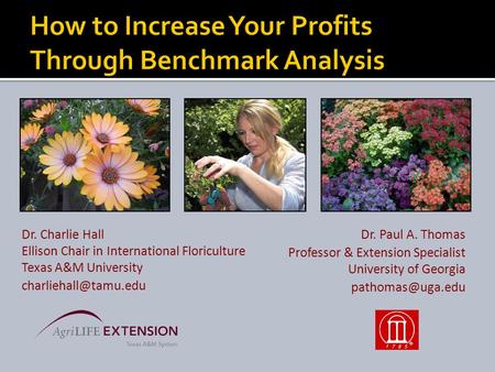 Dr. Charlie Hall Ellison Chair in International Floriculture Texas A&M University Dr. Paul A. Thomas Professor & Extension Specialist.