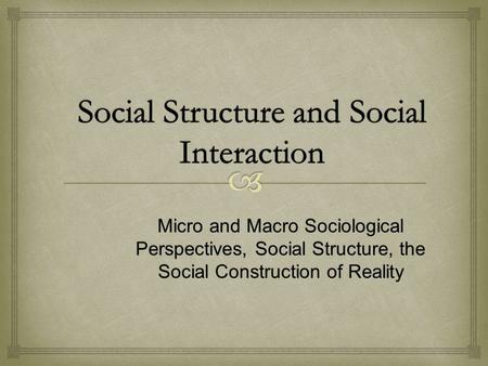 Social Structure and Social Interaction