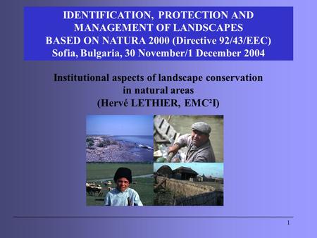 1 Institutional aspects of landscape conservation in natural areas (Hervé LETHIER, EMC²I) IDENTIFICATION, PROTECTION AND MANAGEMENT OF LANDSCAPES BASED.