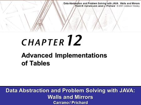 Data Abstraction and Problem Solving with JAVA Walls and Mirrors Frank M. Carrano and Janet J. Prichard © 2001 Addison Wesley Data Abstraction and Problem.