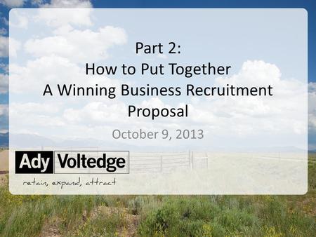 ©2013 Ady Voltedge Part 2: How to Put Together A Winning Business Recruitment Proposal October 9, 2013.