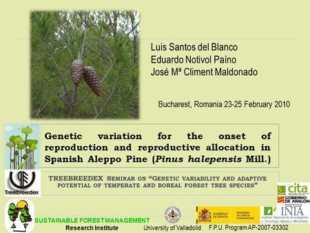 Genetic variation for the onset of reproduction and reproductive allocation in Spanish Aleppo Pine ( Pinus halepensis Mill.) TREEBREEDEX S EMINAR ON “G.