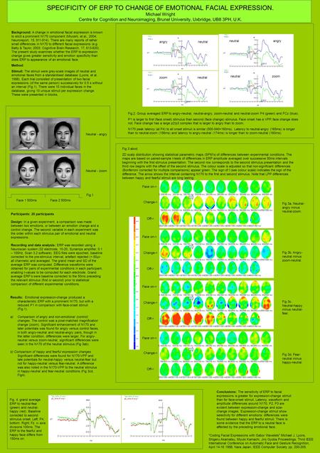 SPECIFICITY OF ERP TO CHANGE OF EMOTIONAL FACIAL EXPRESSION. Michael Wright Centre for Cognition and Neuroimaging, Brunel University, Uxbridge, UB8 3PH,