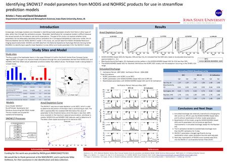 ReferencesAcknowledgements Funding for this work was provided by NASA grant #NNX10AQ77G S01 We would like to thank personnel at the NWS/NCRFC, and in particular.