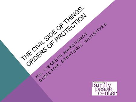 THE CIVIL SIDE OF THINGS: ORDERS OF PROTECTION MS. LISABETH MARQUARDT DIRECTOR, STRATEGIC INITIATIVES.