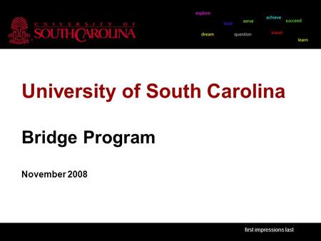 University of South Carolina Bridge Program November 2008 first impressions last.