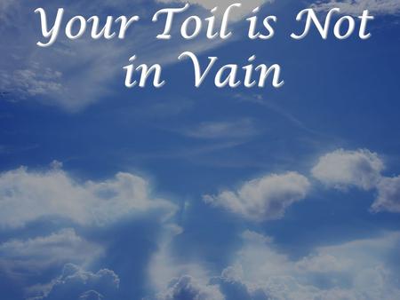 Your Toil is Not in Vain.  Phil. 2:12-13 God at work in you  1 Th. 2:13 His work working in you  Rom. 8:28 working all things together God is working.