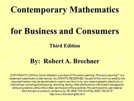 Contemporary Mathematics for Business and Consumers