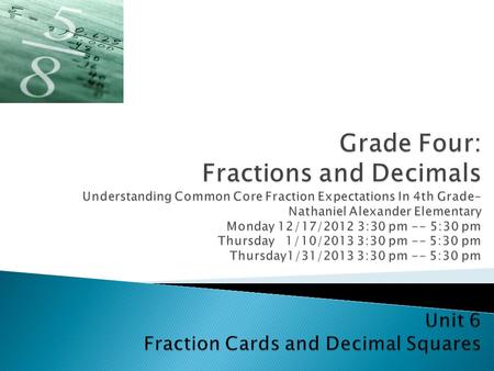  Honor the challenge in this work and set the tone for teachers as learners  Build conceptual knowledge of fractions, and acknowledge most of us come.