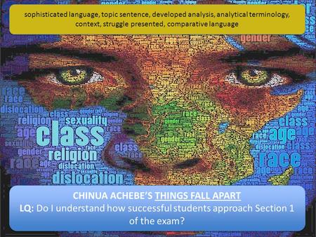 CHINUA ACHEBE’S THINGS FALL APART LQ: Do I understand how successful students approach Section 1 of the exam? CHINUA ACHEBE’S THINGS FALL APART LQ: Do.