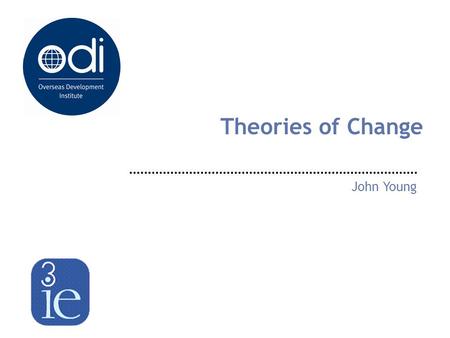 Theories of Change John Young. A Theory of Change is… locates a programme or project within a wider analysis of how change comes about; draws on external.